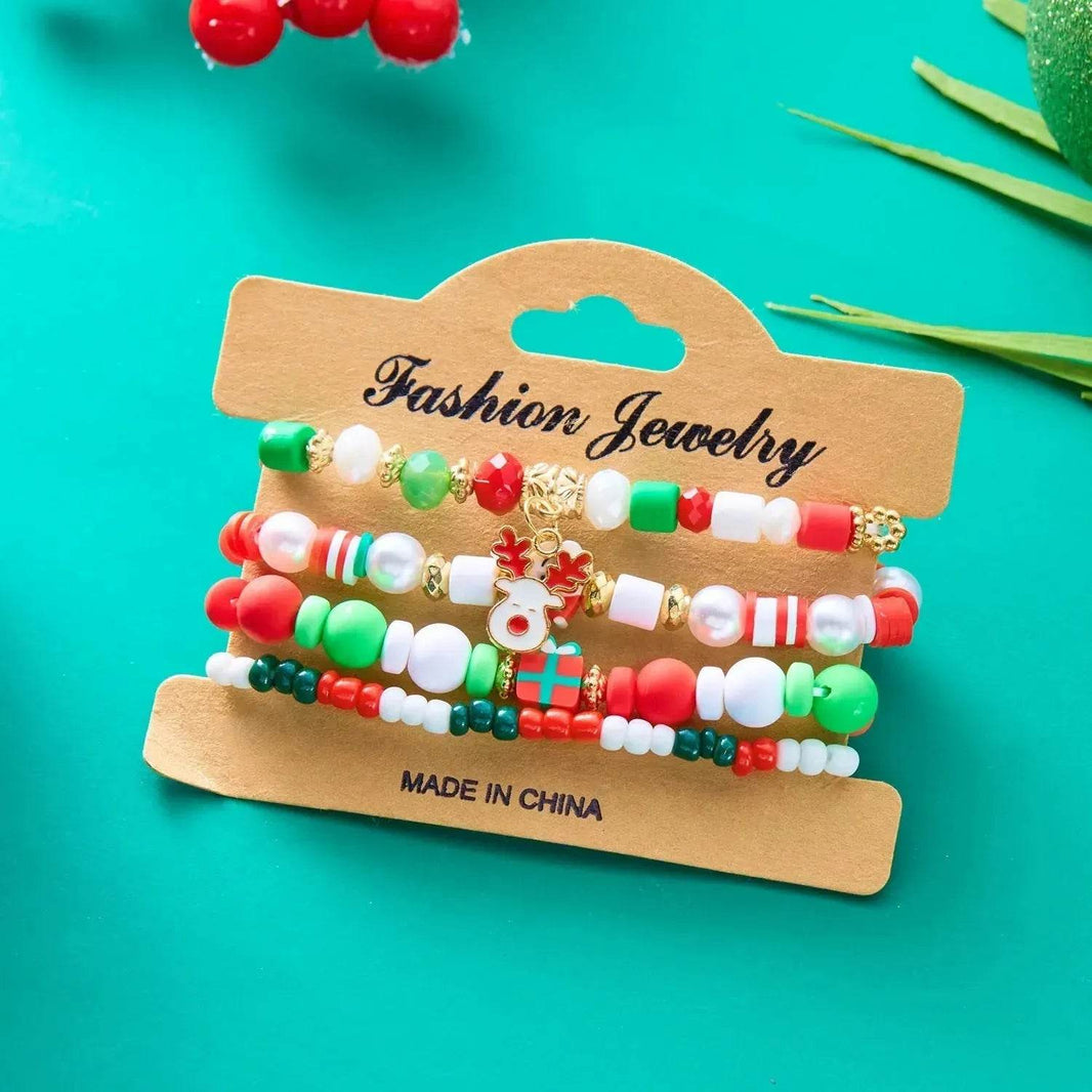 4pcs Christmas Snowman Handmade Beaded Bracelet set gift idea - EX-STOCK Canada