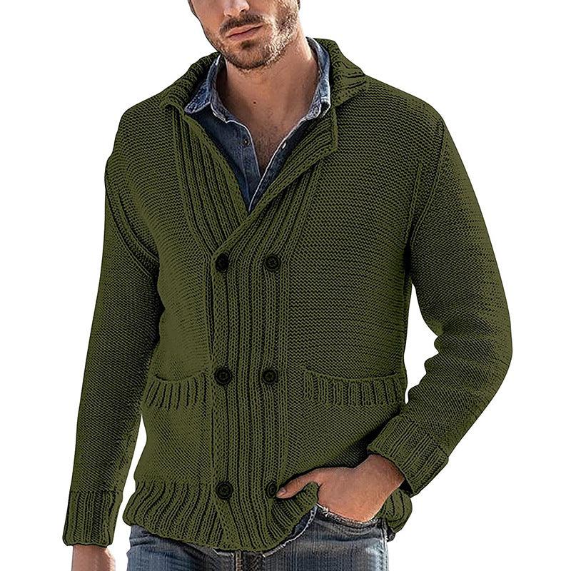 Chaqueta de punto para hombre de manga larga con solapa y color sólidoEX-STOCK Canada