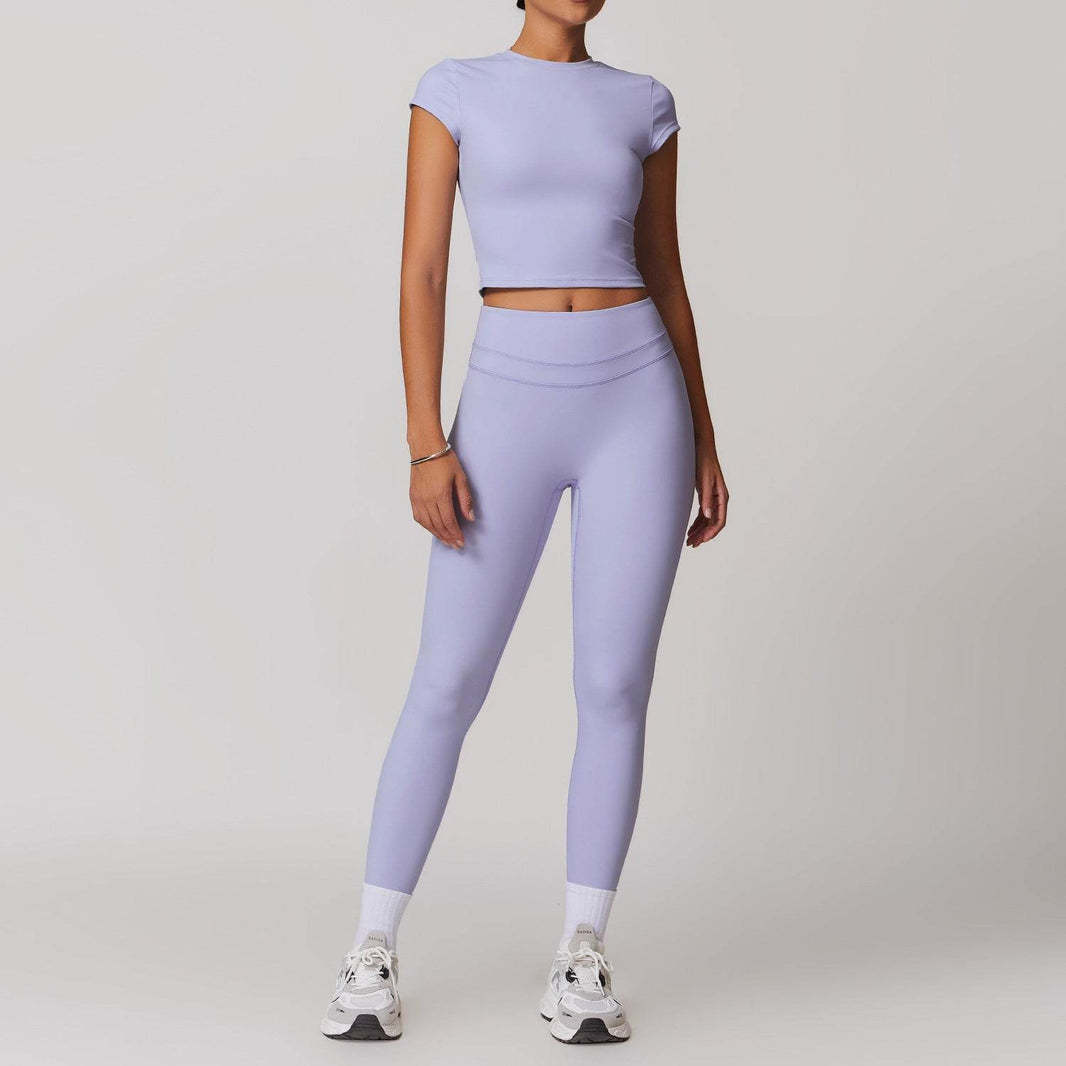 2pcs Nude feel short sleeve Workout Clothes for women Yoga Gym Clothes set - EX-STOCK Canada