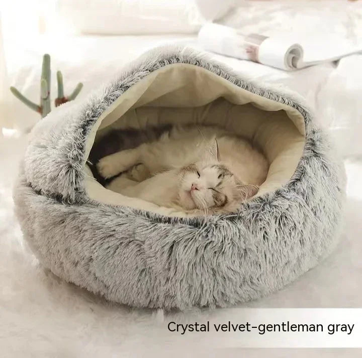 Cama para Perros y Gatos 2 en 1 Cama de Invierno para Mascotas Redonda de Felpa Cálida Suave Cama de Felpa Larga para Mascotas Productos para MascotasEX-STOCK Canada