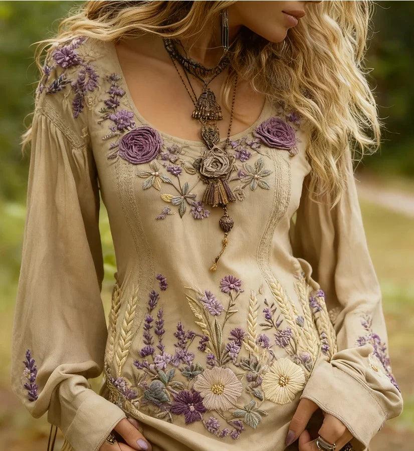Chemise en lin brodée d'herbes et de fleursEX-STOCK Canada