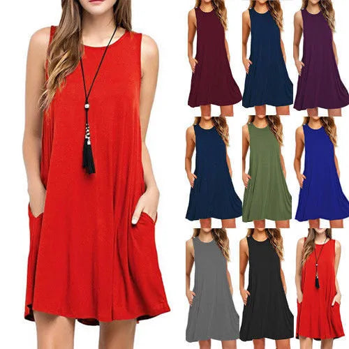 Robe d'été décontractée femme robe de poche dames plage mini robe