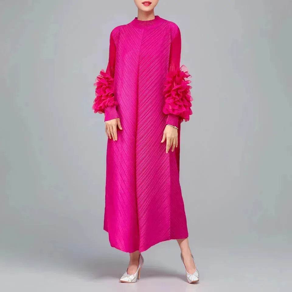 Middle East Plate Flower Loose Plus Size Pleated Extended Dress Oganza Long Sleeve Maxi Dress for Occasional events - EX-STOCK Canada