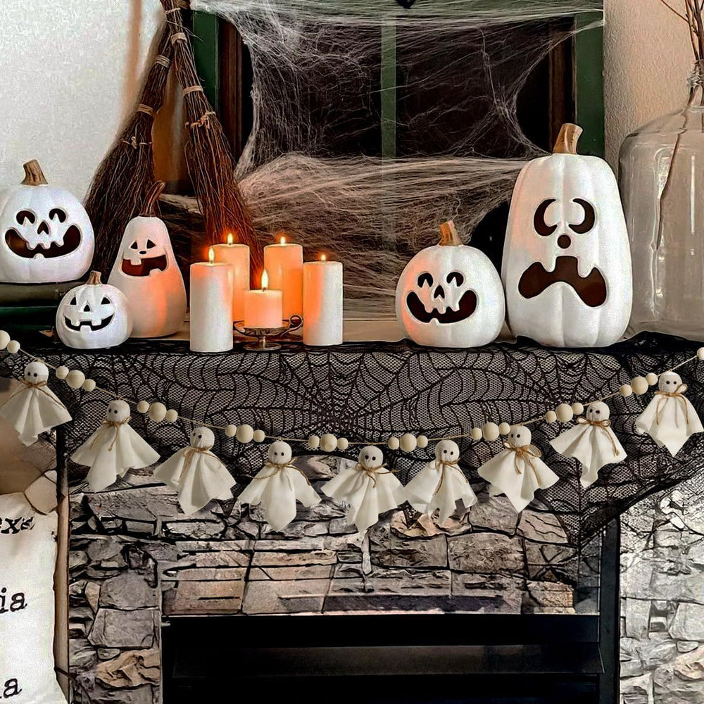 Halloween hanging decoration with ghost pumpkin and wooden bead pendant styles – product view 1