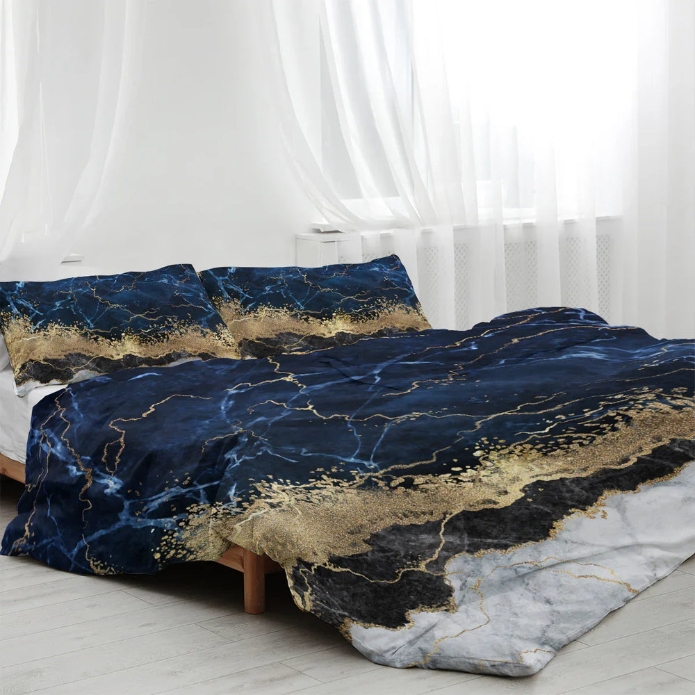 Chic Marble Bedding White Marble Gilded Navy Blue Duvet Cover Set Trendy Printed Design Bed Quilt Cover Set King 1 Duvet Cover 2 Pillowcases EX-STOCK Canada