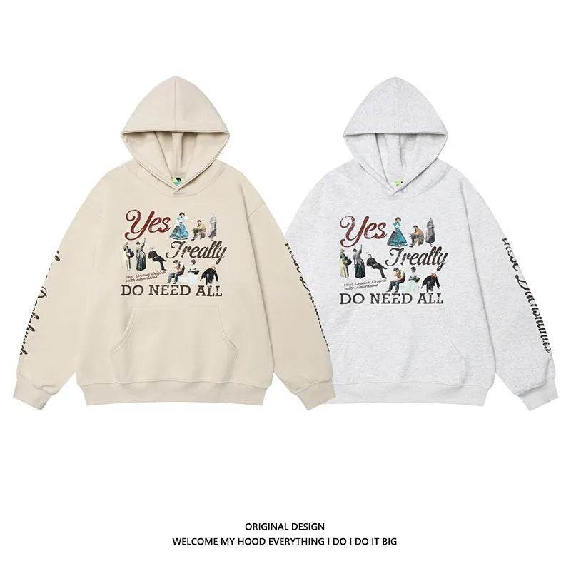 American Retro Washed Distressed Cartoon Letter Print Pullover Hoodie Sweatshirt - EX-STOCK Canada