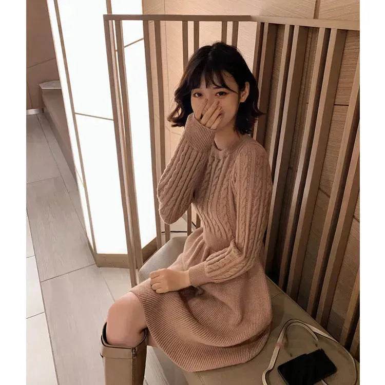 Autumn Winter Knitted Slim Fit Round neck Mini Flared Sweater dress - EX-STOCK Canada