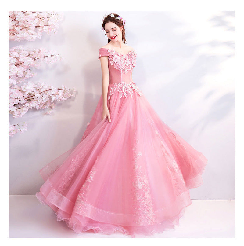 Off-shoulder Bridal Floor-length Yarn Wedding Toast Dress Wedding Dinner Dress EX-STOCK Canada
