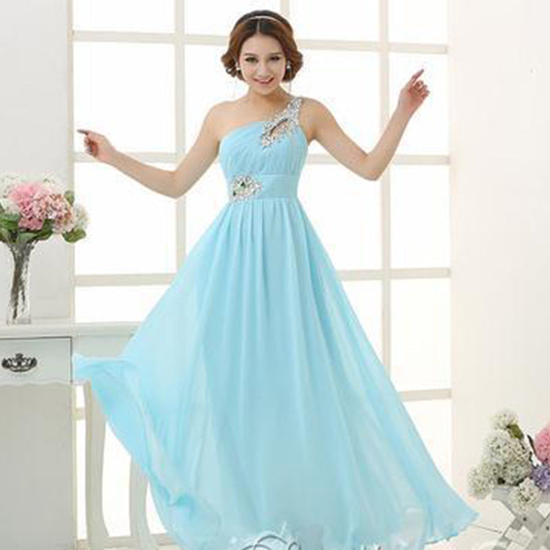 Evening dress one-shoulder dinner banquet long banquet EX-STOCK Canada