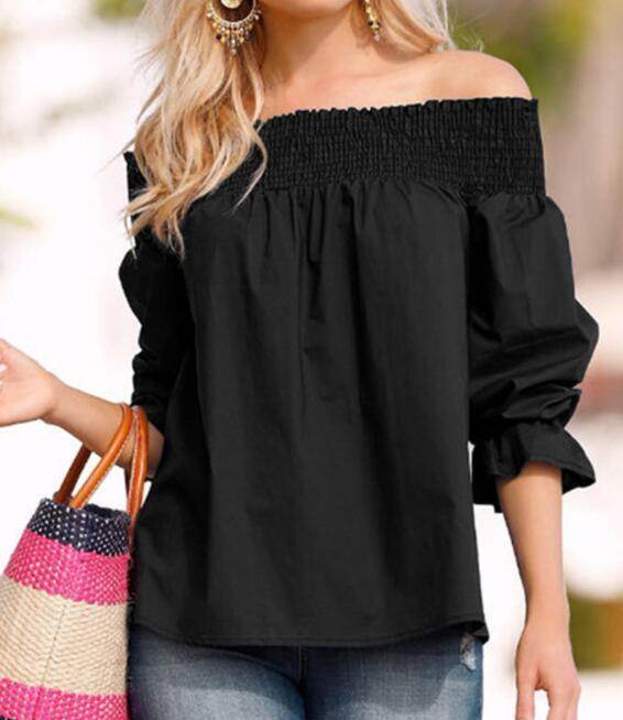 Spring Summer Women Off Shoulder Strapless Blouse top Bowknot Slash Neck Casual Loose Plus Size top - EX-STOCK Canada