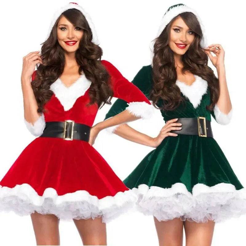 Women Christmas Dress Sexy Santa Claus Hoodie Cosplay Costumes Women Evening Party Clothes Winter Warm Dresses - EX-STOCK Canada