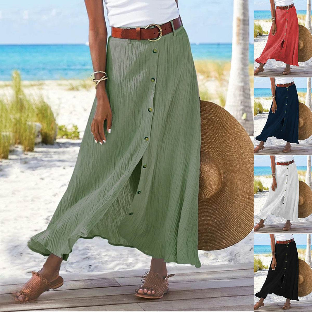 Women's summer Fashion Cotton Linen A-Line Hip Mid Waist Long maxi Skirt - EX-STOCK Canada