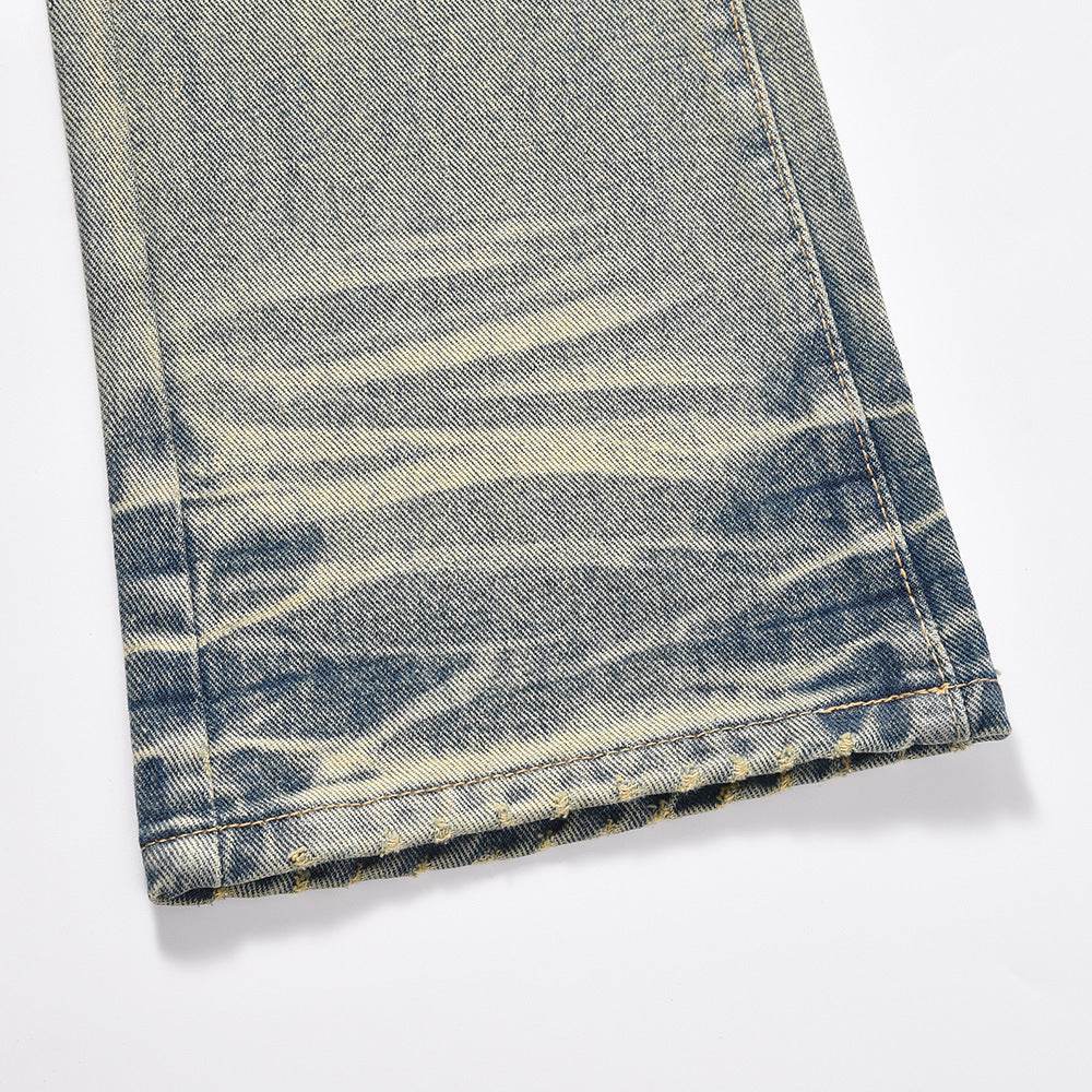 Distressed Scratches Denim Straight-leg Pants Men Jeans - EX-STOCK Canada