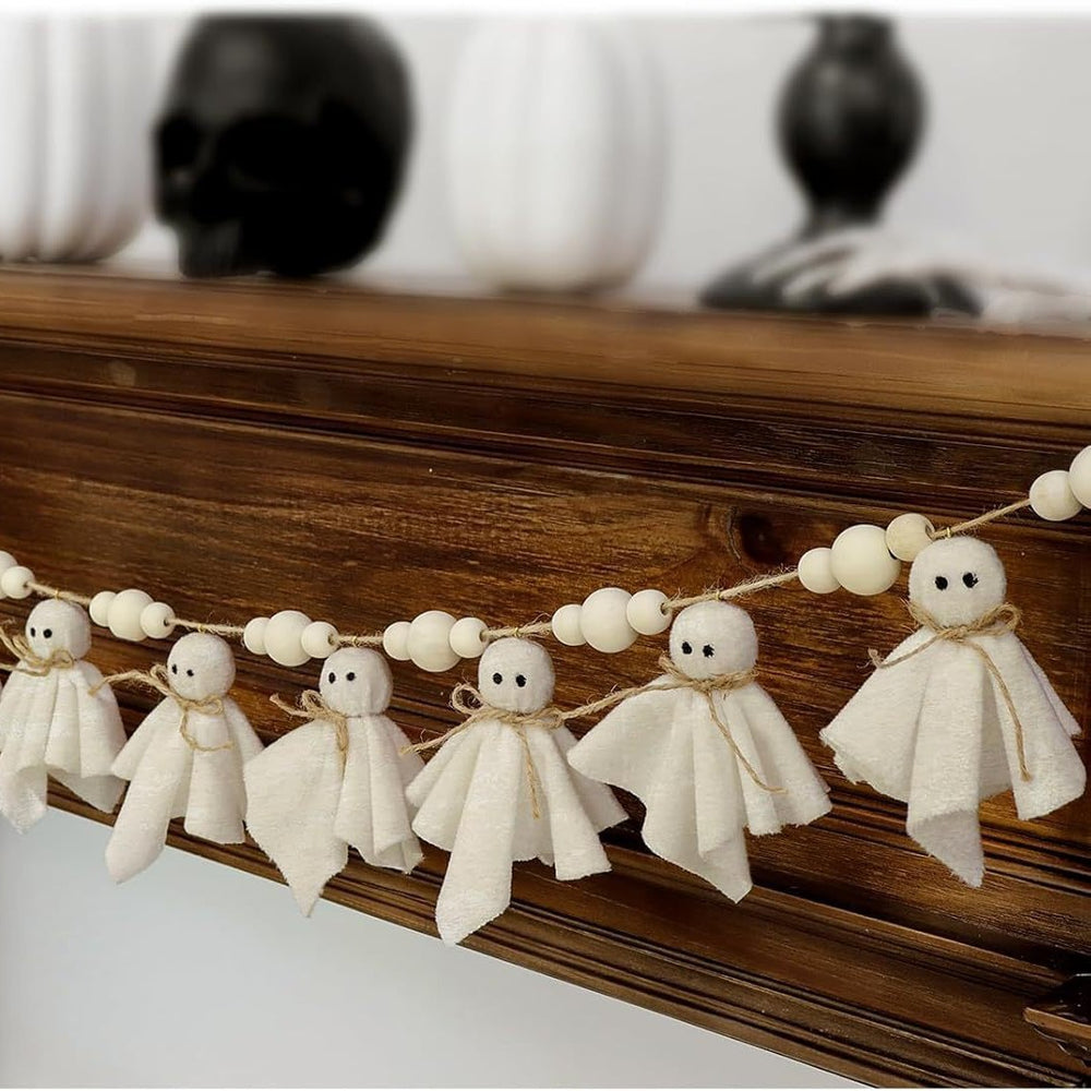 Halloween hanging decoration with ghost pumpkin and wooden bead pendant styles – product view 2