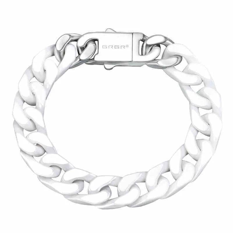 Spliced White Ceramic Cuban Link Chain Bracelet - EX-STOCK Canada