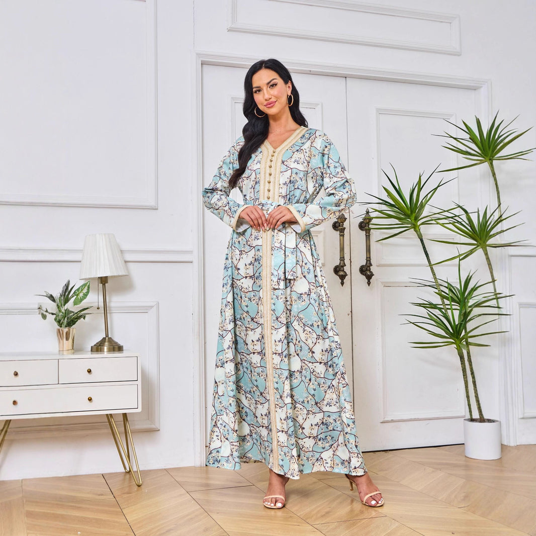 Dubai Abaya Gown Dress With Printed Hot-stone And Embroidered Detailing - EX-STOCK Canada