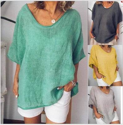 Spring Summer Loose Short Sleeves cotton linen blouse top Women Summer Tops - EX-STOCK Canada