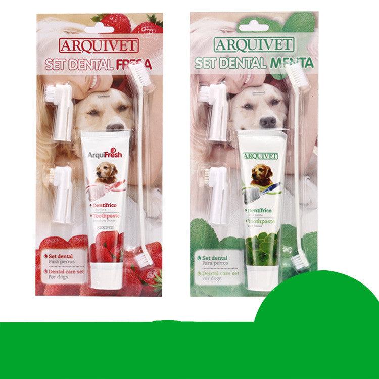 kit de cuidado dental para perros con pasta de dientes de menta y fresa