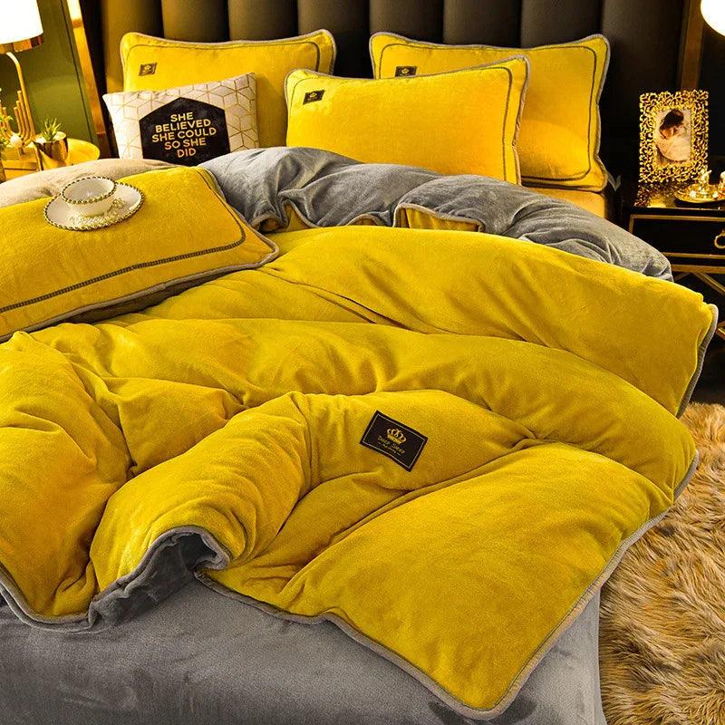 Juego de ropa de cama de franela coral de invierno gruesa, doble cara, con funda de edredónEX-STOCK Canada