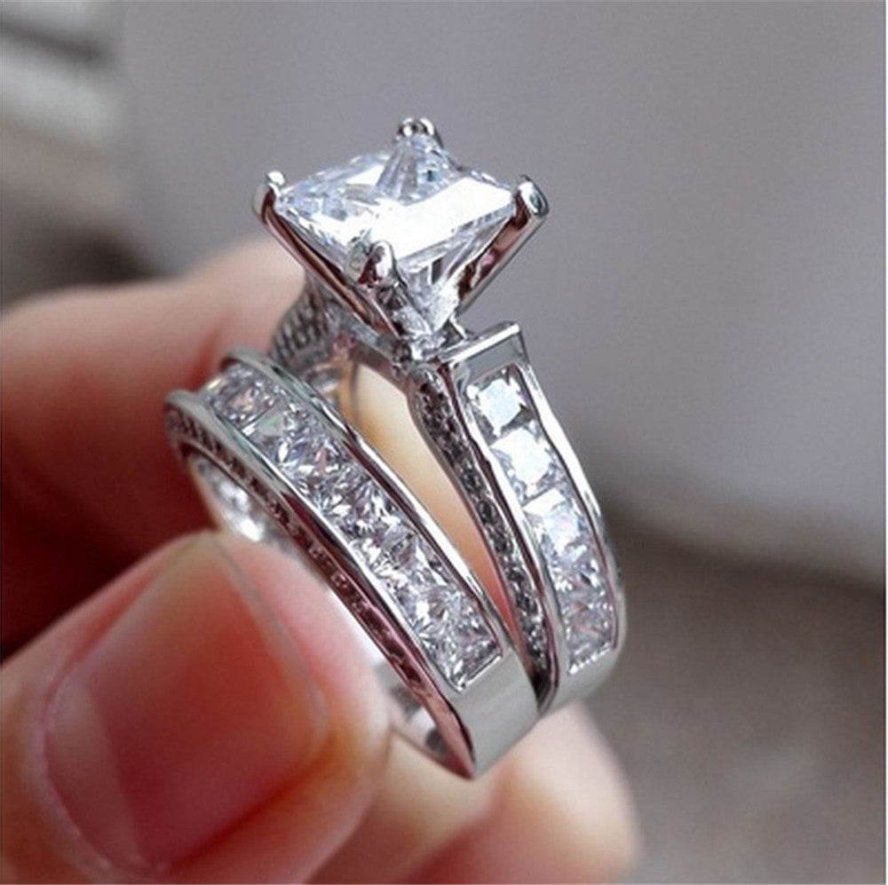 New Style Charm Couple Rings His Her Silver Color Princess Cut CZ Anniversary Promise Wedding Engagement Ring Sets - EX-STOCK Canada