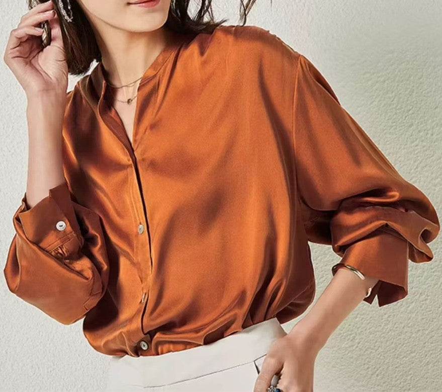 French Simplicity Loose And Lazy Style Silk Shirt For Women Autumn - EX-STOCK Canada