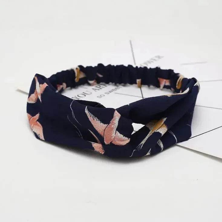Women Retro Style Knotted Hairband floral Print Cross Headband - EX-STOCK Canada
