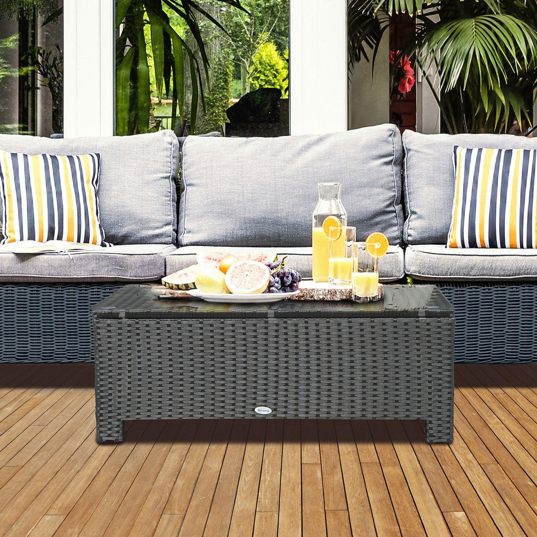 Patio-Couchtisch, großer Beistelltisch, handgewebtes PE-Rattan, wetterfester Korbgeflecht, Gartenmöbel für den Außenbereich, schwarzEX-STOCK Canada