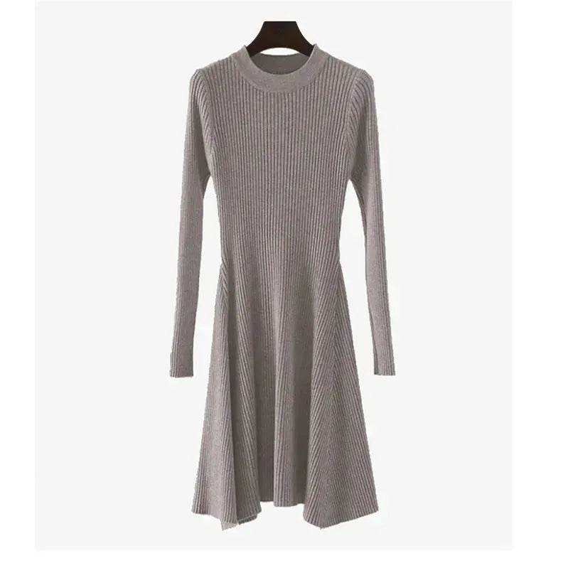 Autumn Winter Round neck Slim fit Mini Flared Sweater Dress - EX-STOCK Canada