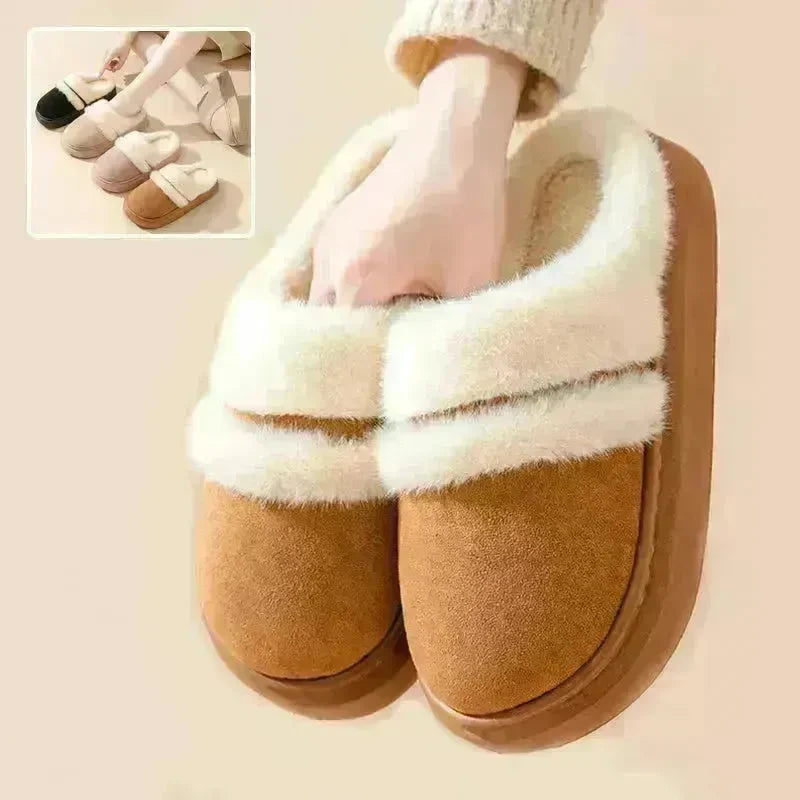 Fashion Warm Cotton Slippers For Women Leisure Thick Bottom Non-slip Plus-velvet House Shoes Winter Bedroom Floor Suede Slipper - EX-STOCK CANADA