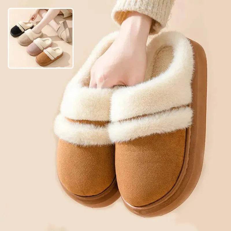 Fashion Warm Cotton Slippers For Women Leisure Thick Bottom Non-slip Plus-velvet House Shoes Winter Bedroom Floor Suede Slipper - EX-STOCK Canada