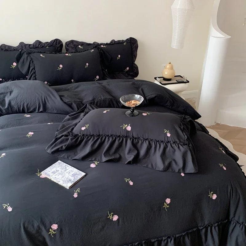 Embroidered Wide Edge Floral Duvet Cover Fitted Sheet EX-STOCK Canada