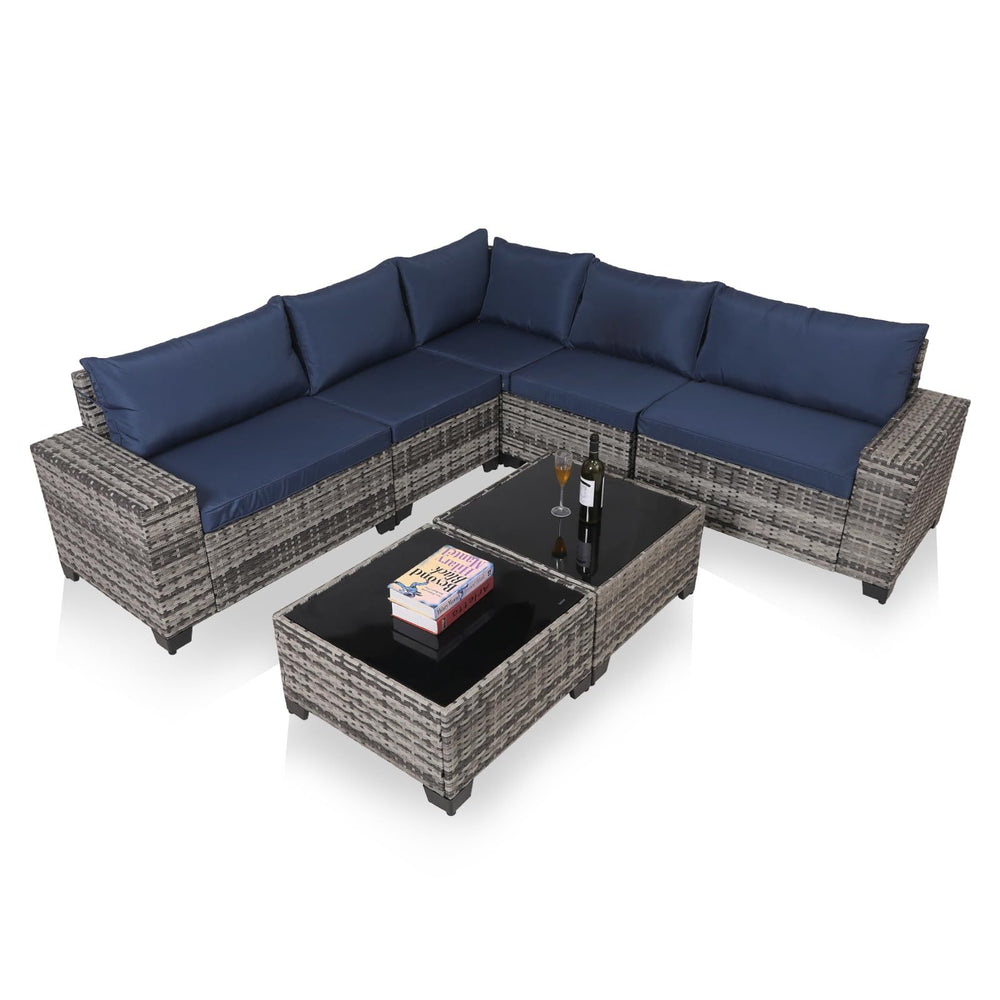 7-Piece Outdoor Patio Furniture Sets, All-Weather Wicker Rattan Sectional Sofa, Modern Two Glass Coffee Table And Washable Seat Cushion EX-STOCK Canada