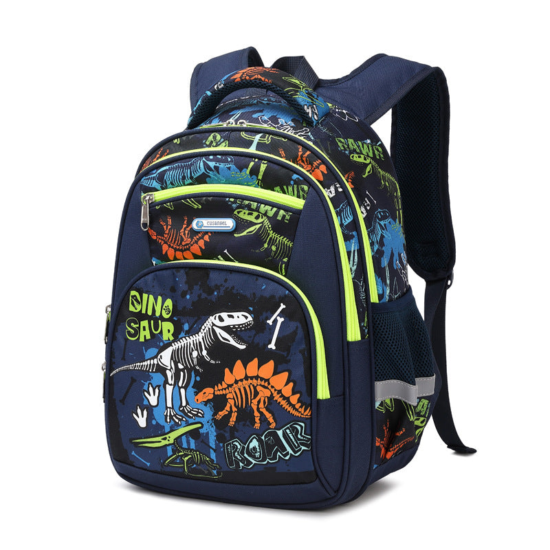 Backpack with dinosaur design on a white background