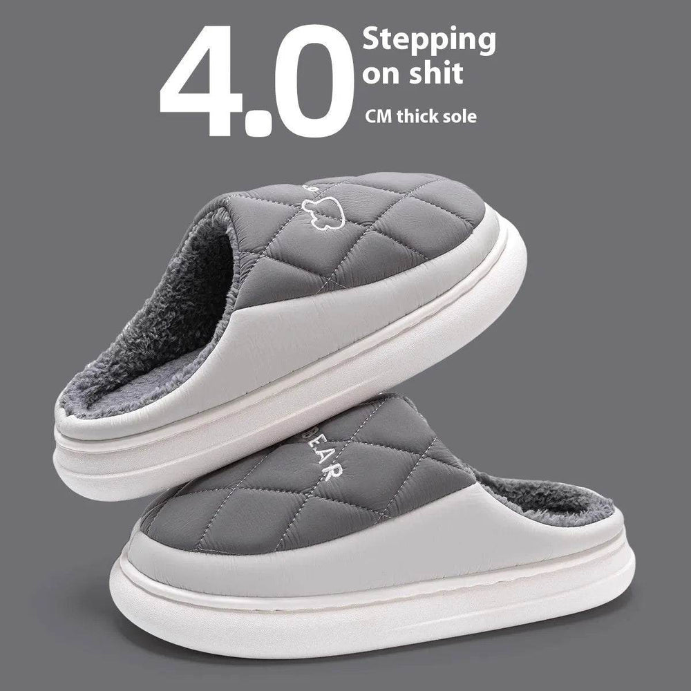 Rhombic Sewing Plush Slippers For Men Winter Warm Non-slip House Shoes Women's Bedroom Floor Home Slipper Couple - EX-STOCK Canada