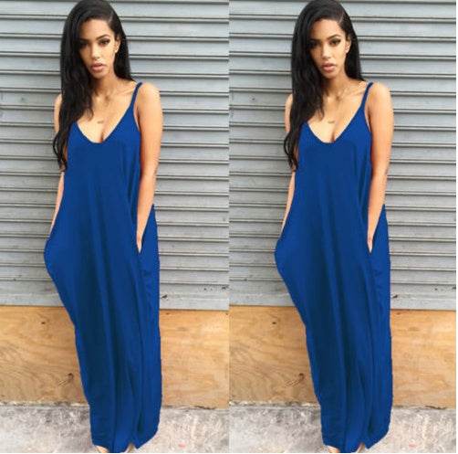 Plus size summer maxi dress beach vacation resort dress with pocket - EX-STOCK Canada
