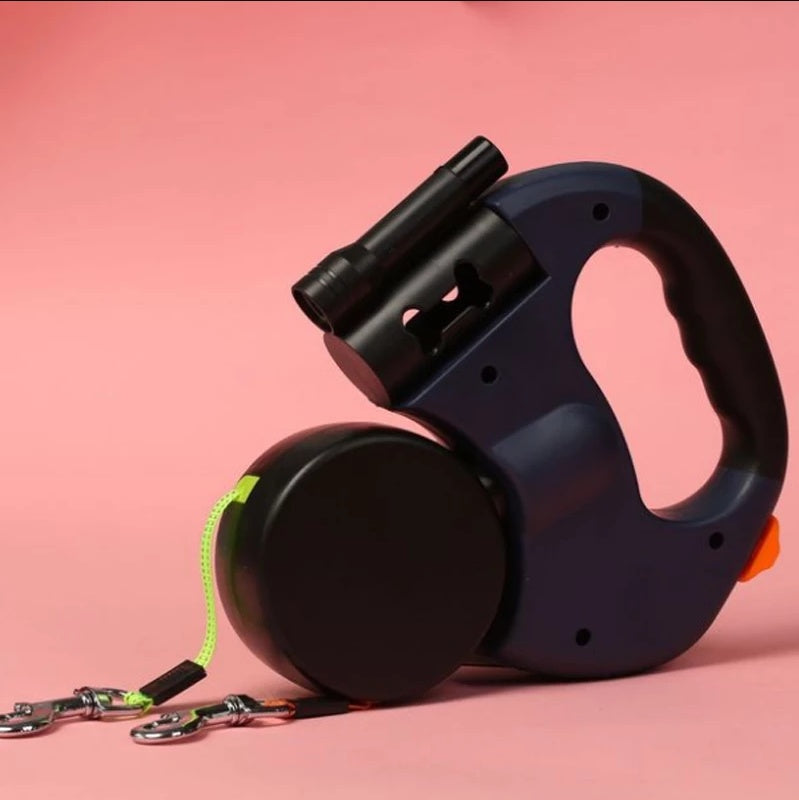 Dual Headed Pet Leashes with Flashlight Garbage Bag Box Automatic Retractable Dogs Traction Rope EX-STOCK Canada