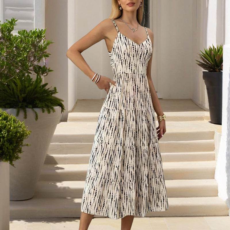 Women's Striped V-Neck Backless Tie Strap Beach Dress - Sexy Elegant Summer Maxi Dress - EX-STOCK Canada