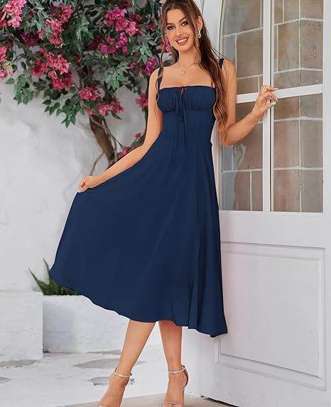 Spring Summer Sleeveless Floral Bohemian Corset flow Slit Midi Dress - EX-STOCK Canada