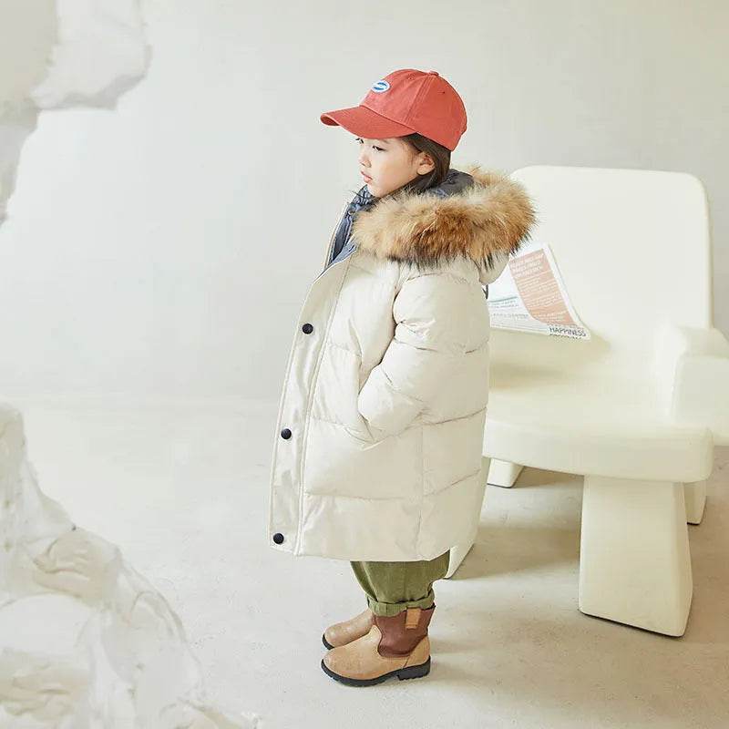 Big Fur Collar Mid-length Medium And Large Children's Clothing Thick Winter Wear Coat - EX-STOCK Canada