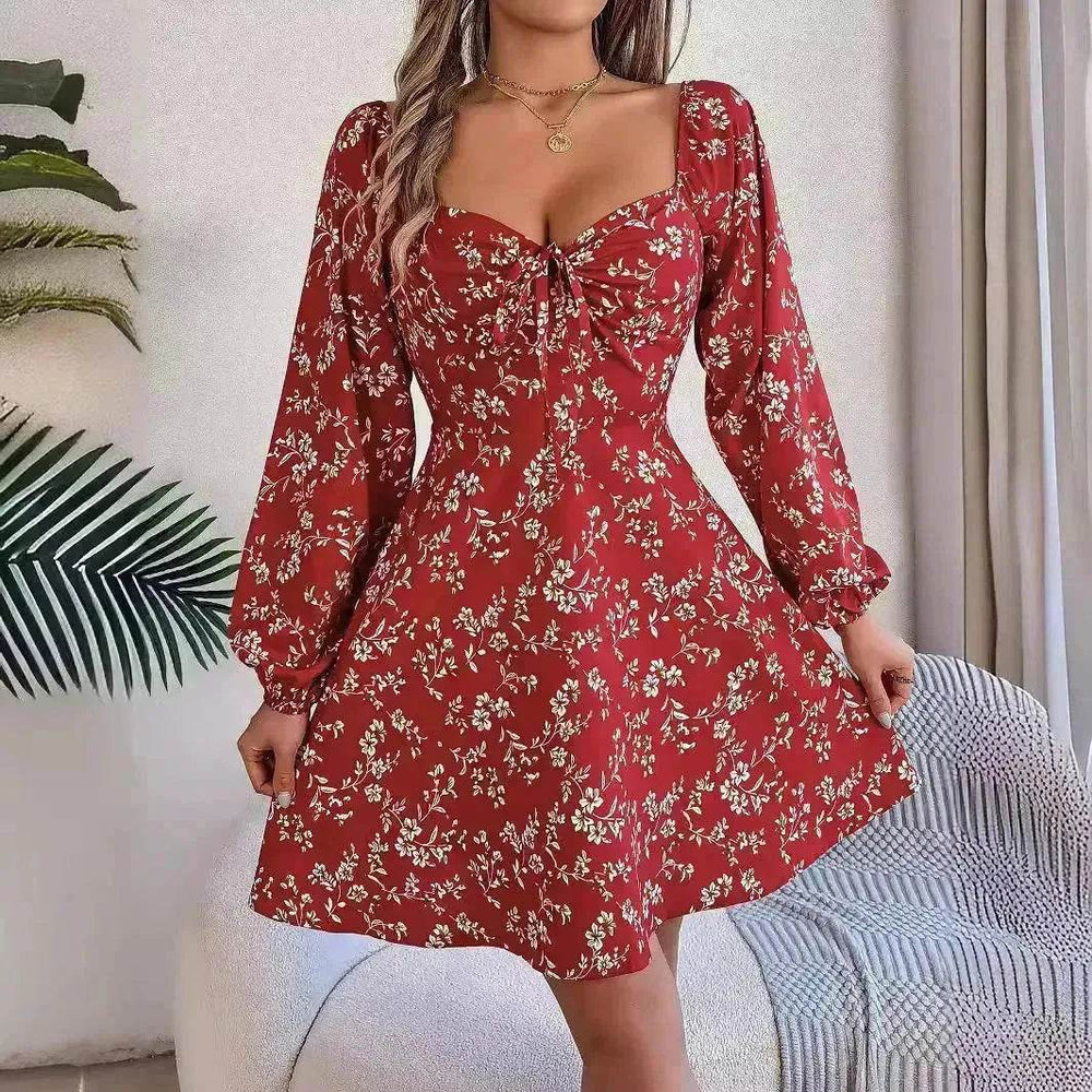Casual Summer Floral Mini Dress Lantern Sleeve Skater Dress - EX-STOCK Canada