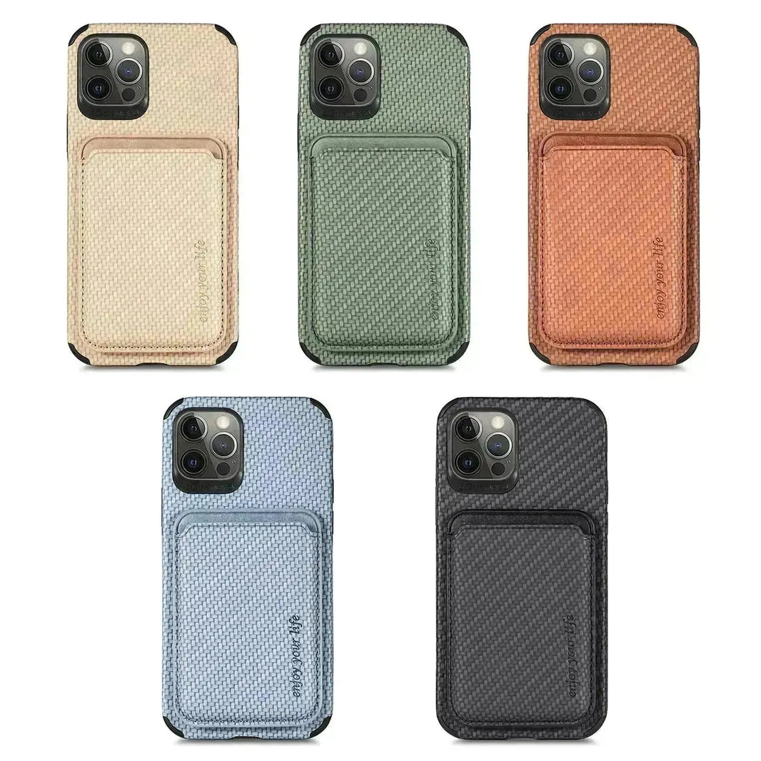 Support de carte magnétique xr coque de téléphone à motif en fibre de carbone