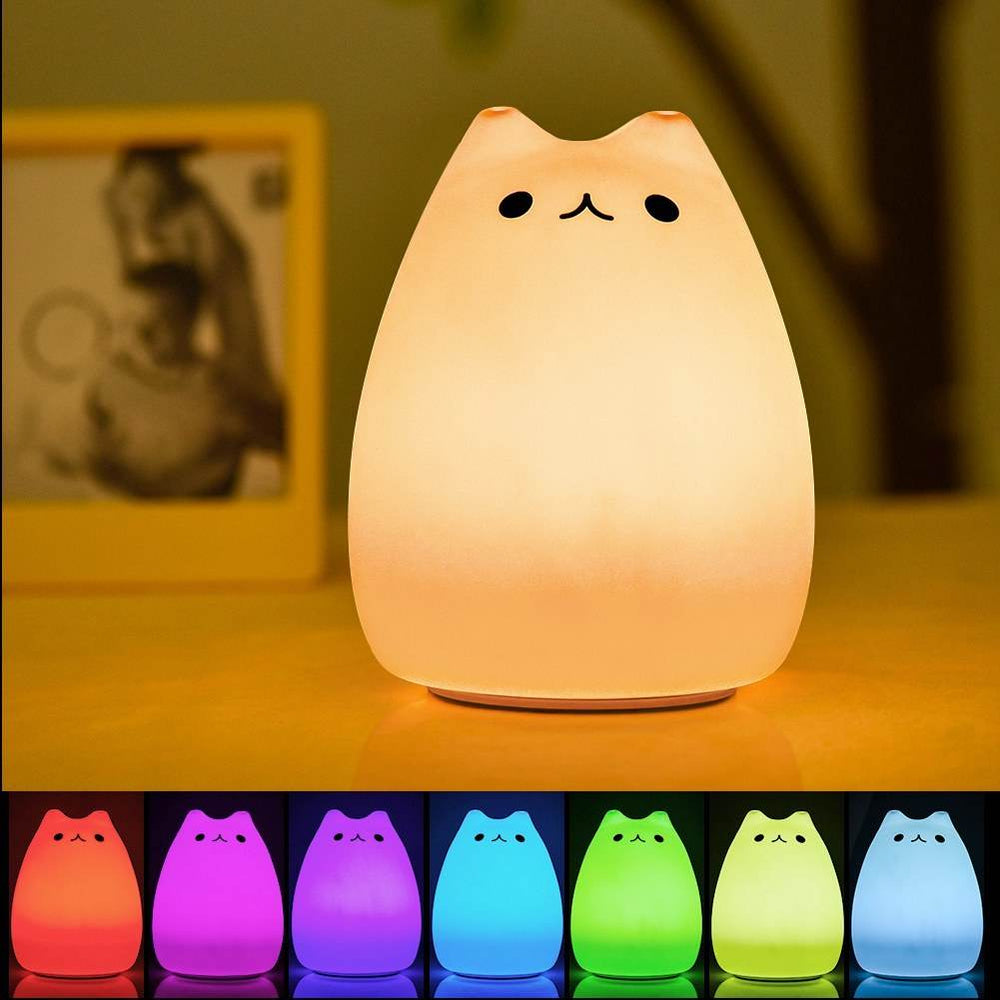 Children Night Light, EECOO Cute Cat Lamp Soft Silicone Sensitive Tap Control Decompression Toy - EX-STOCK Canada