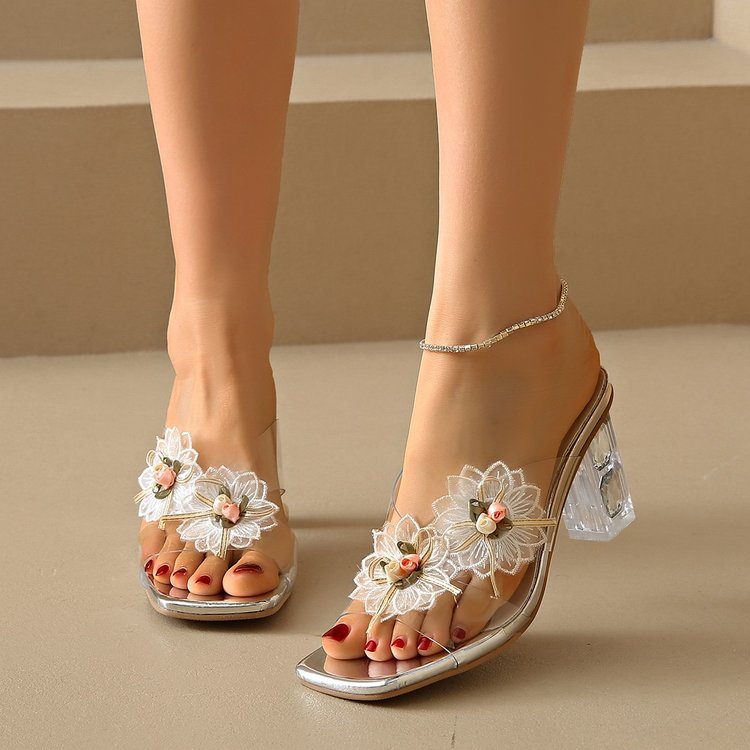 Transparente High Heels, Strass-Slipper, Damen Sommer Kristall Sandalen, Französische Sandalen