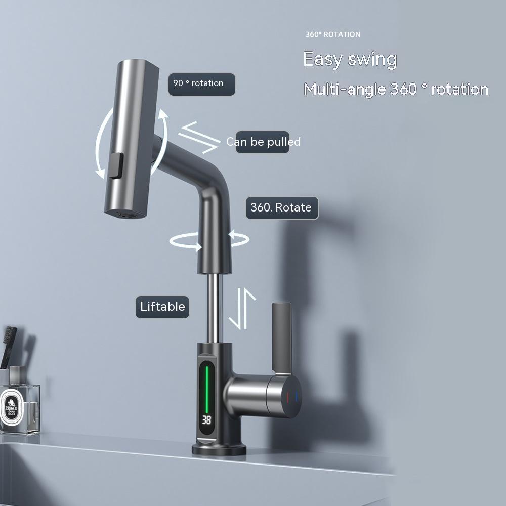 Intelligent Digital Display Faucet Pull-out Basin Faucet Temperature Digital Display Rotation EX-STOCK Canada
