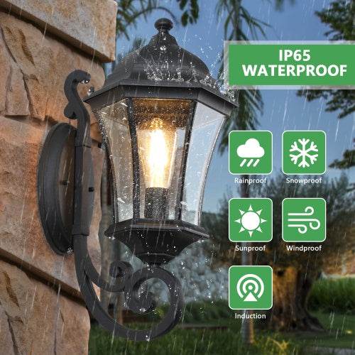 Outdoor Waterproof Glass Retro Wall Light Support Many Types Of Bulbs -2 Packs With Light Sensing - EX-STOCK Canada