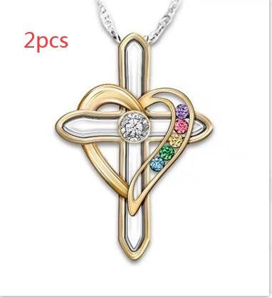 Cross Love Colorful Imitatio Gemstone Pendant Alloy Clavicle Chain Necklace - EX-STOCK Canada