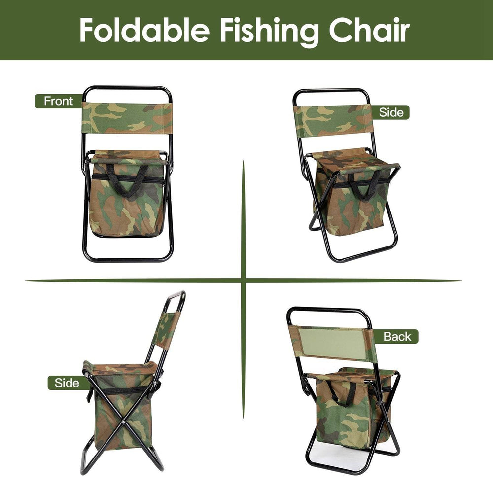 Foldable Fishing Chair With Backrest Built-In Cooler Bag Portable Handle Outdoor Lightweight Fishing Stool For Camping Hiking Hunting - EX-STOCK Canada