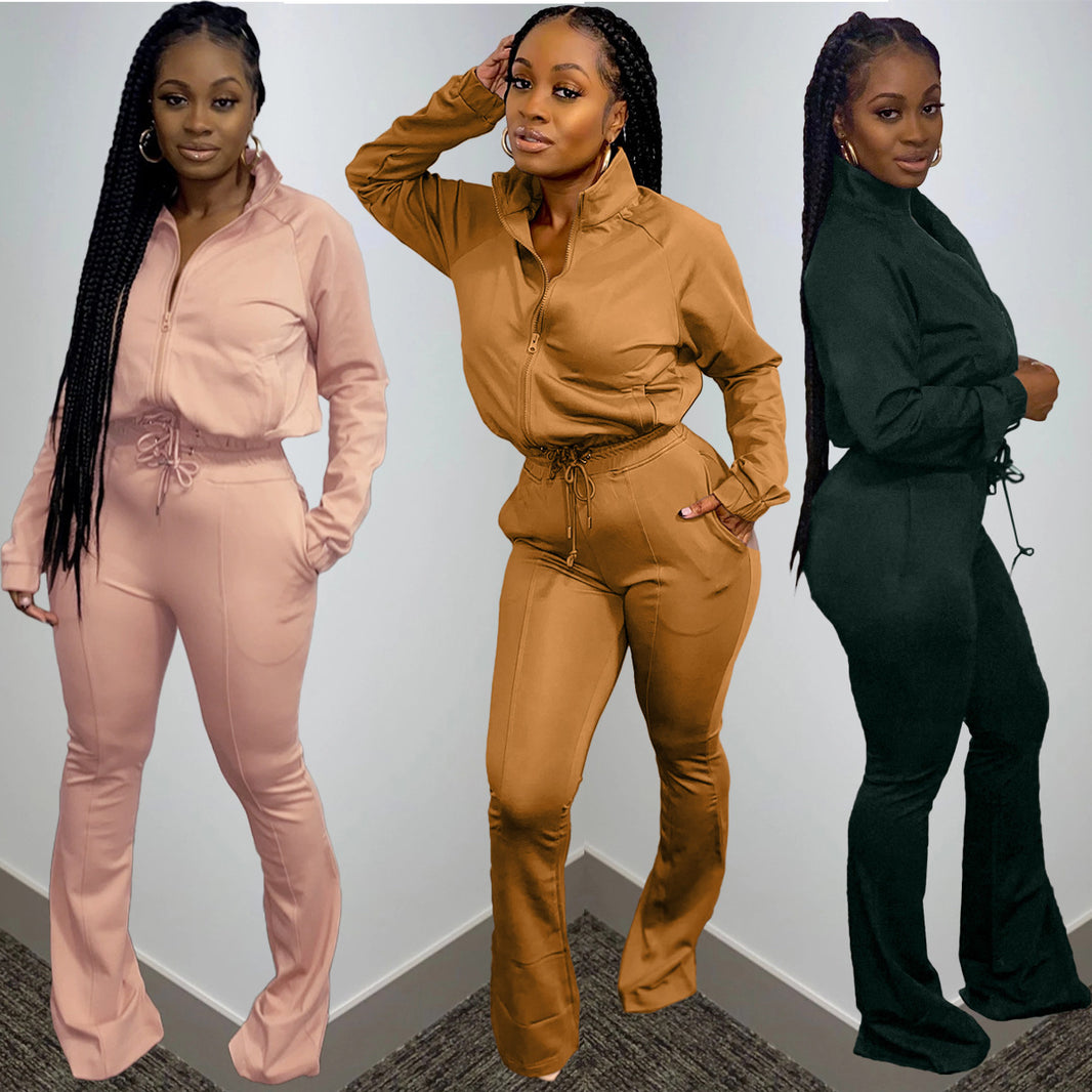 Women 2pcs Long sleeve Wide leg Pant set