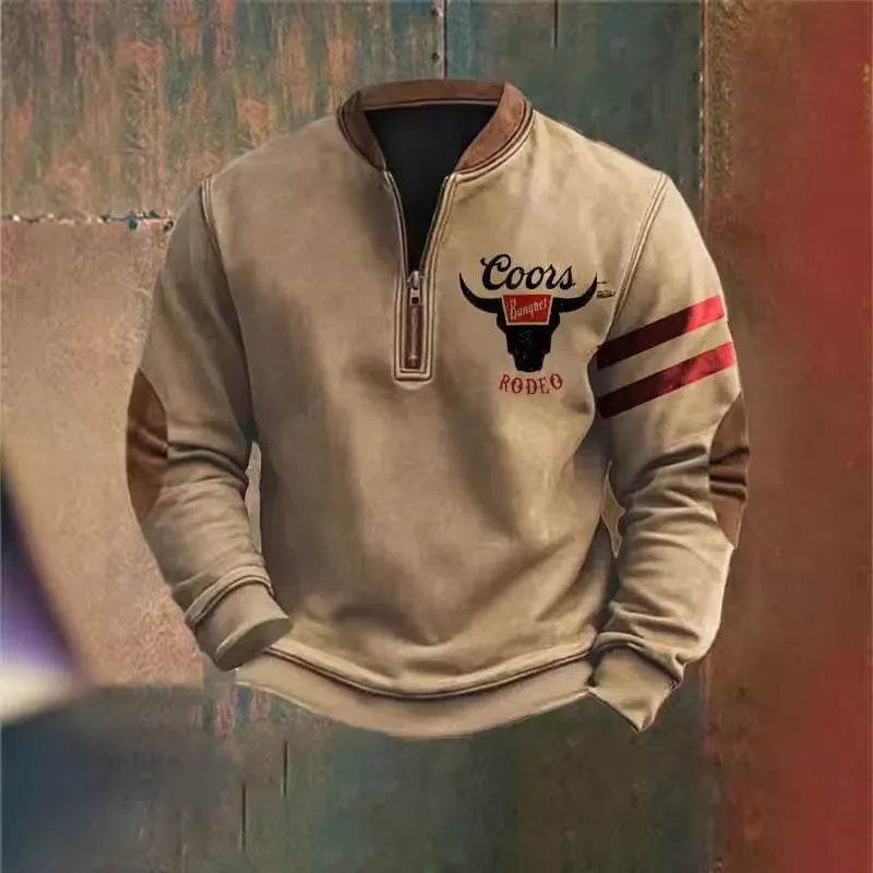 Casual 3D Digital Printing Stand Collar Men's Street Quarter Zip Sweatshirt top - EX-STOCK Canada