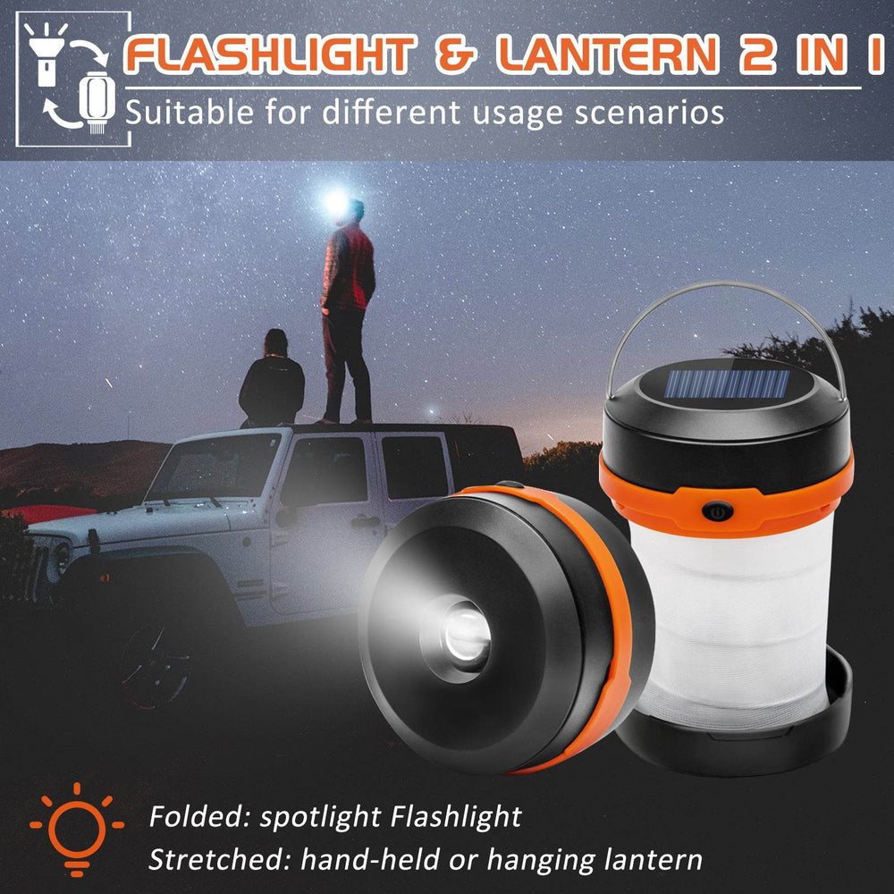 Wanjo Collapsible LED Solar Camping Lights With Free Multifunctional Whistle, Rechargeable Camping Latern, Portable Outdoor Gear For Camping Travel Fishing - EX-STOCK Canada